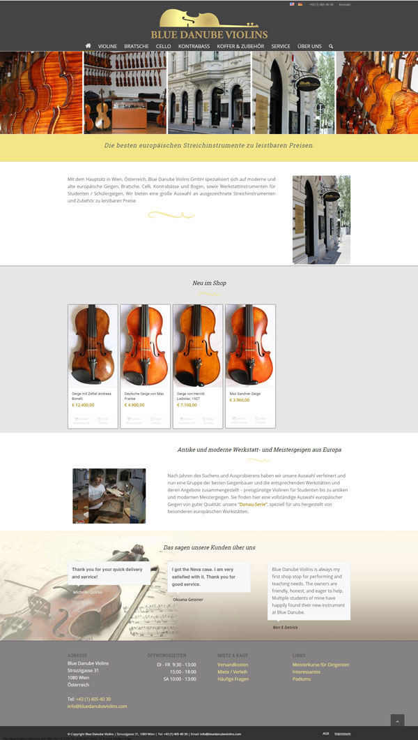 Webdesign und SEO für Blue Danube Violins, Wien